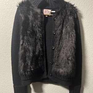 Juicy Couture Black Cardigan with Faux Fur